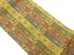 縞に花唐草・草花模様織出し名古屋帯